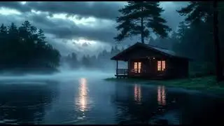 Cozy Lake Bungalow at Night 🌙 | Dark Ambient Cabin Atmosphere | Relaxing 4K