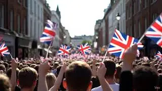 United Kingdom Hand waving flags in Crowd