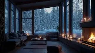 🤍❄️White Piano Stillness | Snowy Window Silence & Fireplace for Peaceful Nights