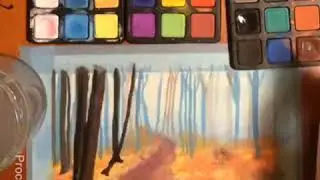 Timelapse of Autumn Road Watercolor Painting