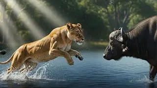 Lion Attacks Buffalo Near Water | Unbelievable Jungle Fight Scene