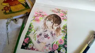 Girl with garden | painting with me#water color painting