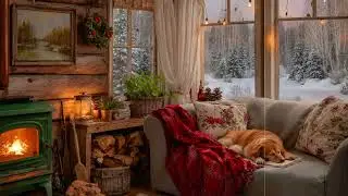Oldies Are Playing in Another Room as the Fire Burns Low, Snow Falls Outside, and the Cozy House