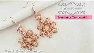 How to make a Crystal Beaded Earrings. 10minutes DIY Flower Lace Earrings. Jewelry making.