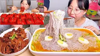 🔥불닭쌈.. 실패하고 물냉면 연탄불고기 먹방 Mukbang