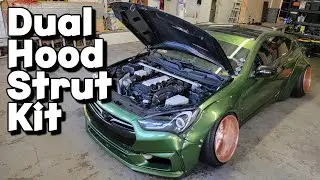 Solving My Biggest Complaint About My Genesis Coupe's Carbon Fiber Hood! Dual Hood Strut Kit Install