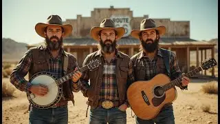 Wild West Atmosphere on Route 66 | Three Cowboy Musicians with Guitar and Banjo