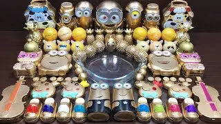 Gold Minions Slime | Mixing Beads and Glitter into Clear Slime #482