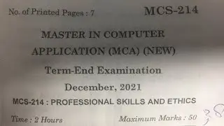 MCS214 / MCS-214 / PROFESSIONAL SKILLS AND ETHICS / PREVIOUS PAPER OF MCA NEW / IGNOU PAPER MCS NEW