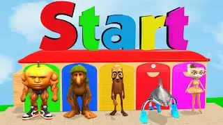 Длинная горка с коровой, слоном, гориллой, бегемотом, тигром, 3D-игра с животными, забавные 3D-жи...