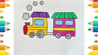 How to Draw and Color a Toy Train | Step by Step Tutorial for Kids | #howtodraw #toytraindrawing #yt