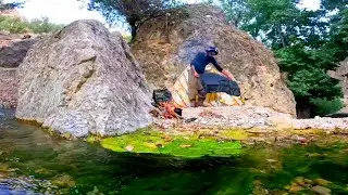 Having a simple evening meal next to a quiet stream #solocamping