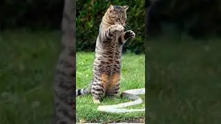 Brave Cat 🐱 Facing Snake 🐍 😱⚡ #cat #catlovers #snake #snakegame #snakevideo #yshort #yshorts #nature