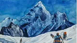 **Journey to the Majestic Peaks,,A Watercolor Tribute to Himalayan Explorers** Artist abdur rahman.