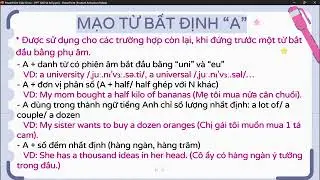 Mạo Từ (Articles ) B&agrave;i học ngữ ph&aacute;p Tiếng Anh - GV L&yacute; Minh Anh