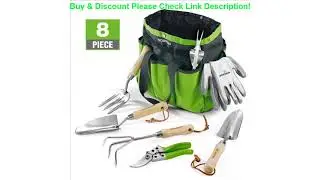 Slide WORKPRO 8PC Garden Tools Set Stainless Steel Heavy Duty Wooden Handle Tote Gloves Trowel Hand