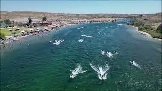 Colorado River at Laughlin/Bullhead City, busy weekend, aerial video