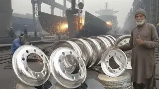 Incredible Process of Making Heavy Duty Truck Wheel Rim Plate from Old Ship Plates