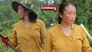 Mom is engaged in agricultural activities on her farm. 