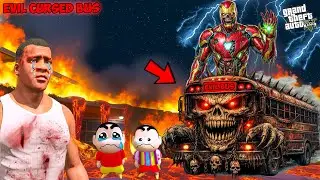 Franklin & Shinchan vs KILLER CURSED BUS With Avengers In GTA 5!