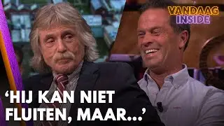 Bas Nijhuis kan zijn lach niet inhouden na grap Johan: 'Hij kan niet fluiten, maar...'