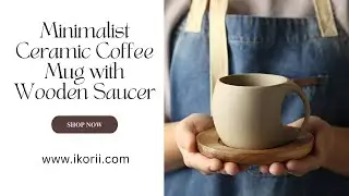 Minimalist Ceramic Coffee Mug with Wooden Saucer