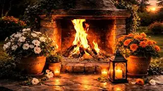 Relaxing Fireplace Ambience 4K (12 Hours) with Soft Crackling Logs in a Cozy Spring Cabin