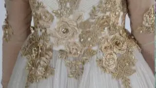Luxury dress with pleated tulle skirt and crystals