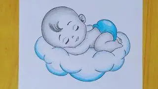 How to draw a dreaming baby boy sleeping on cloud ||baby drawing||pencil sketch|simple art with rose