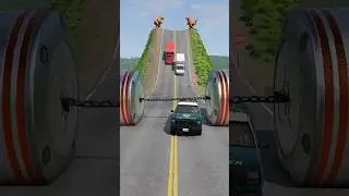 Cargo Van vs Chained Hydraulic Crusher | BeamNG.drive USA Crash Test #shorts#beamngdrive #crash