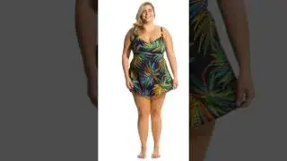 Penbrooke Plus Size Tropical Fiesta V-Neck Swimdress | SwimOutlet.com