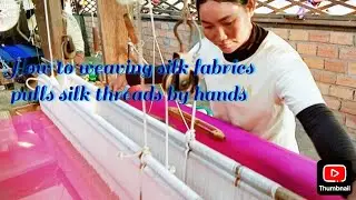 How Cambodian traditional silk weaving fabrics on loom with flying shuttle to makes trailer.