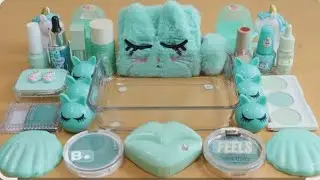 Mixing mint eyeshadow and makeup parts ,Gliter into slime satisfying video #4