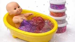 How to Make Rainbow BathTubs with Mixing Slimes from Glitter Cutting ASMR #candyopening# satisfying 