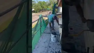 Exterior Stucco Application Using a Hopper Gun  #work #satisfying #construction #tools