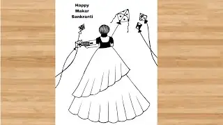 Makar Sankranti Ka Chitra | A Girl Flying Kite Drawing | 14 January Special Drawing | Chitra Banaen