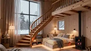 Ultra Cozy Scandinavian Two-Level Loft Living Room 🔥 Evening Fireplace Ambience