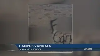 Profane graffiti spray-painted on Cary High School