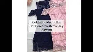 Cold Shoulder Polka Dot Tiered Mesh Overlay Playsuit