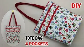 СУМКА-ТОУТ - 4 КАРМАНА!!! Как сшить сумку-тоут с карманами на молнии | Изготовление тканевой сумки | Сумки для покупок