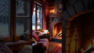 4K Fireplace Snowfall ❄️ Cozy Winter Cabin Ambience | Crackling Fireplace Sounds #cozy #relax #short