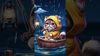 Cute Cat Fishing in the Rain at Night 🌧️ | Relaxing Cartoon Animation in 4K