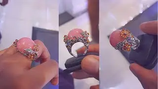 Natural Pink Rose Quartz with orange sapphire Silver Sterling 925 Ring