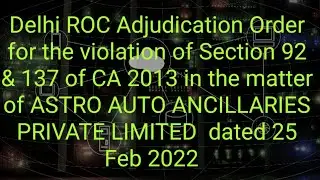 Delhi ROC Adjudication Order dated 25 Feb 2022 for the violation of Section 92 & 137 of CA 2013