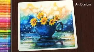 Flower Pot Drawing with Oil Pastel for Beginners [ Step by Step ]