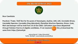 ANF Recruitment 2022 New Update For Call Letters | Government Jobs In ANF PAKISTAN |