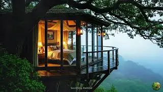 Cozy Treehouse Rain Ambience for Sleep 🍃 Rain on Glass & Creaking Wood Sounds for Deep Relaxation