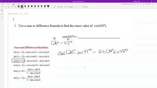 Use a sum or difference formula to find the exact value of cos(165 degrees)