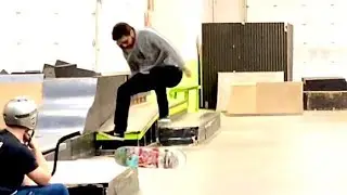 Nollie heel flip to frontside tail slide. Skateboarding. Box tricks. Landslide skatepark!