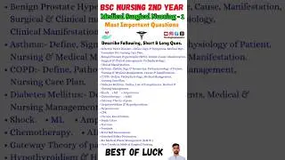 Medical Surgical Nursing - 1 Most Important Questions | BSc Nursing 2nd Year | University Exams